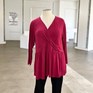 Plus Size Burgundy Wrap Front Peplum Top 3XL Coquette SoftCore Feminine Fall